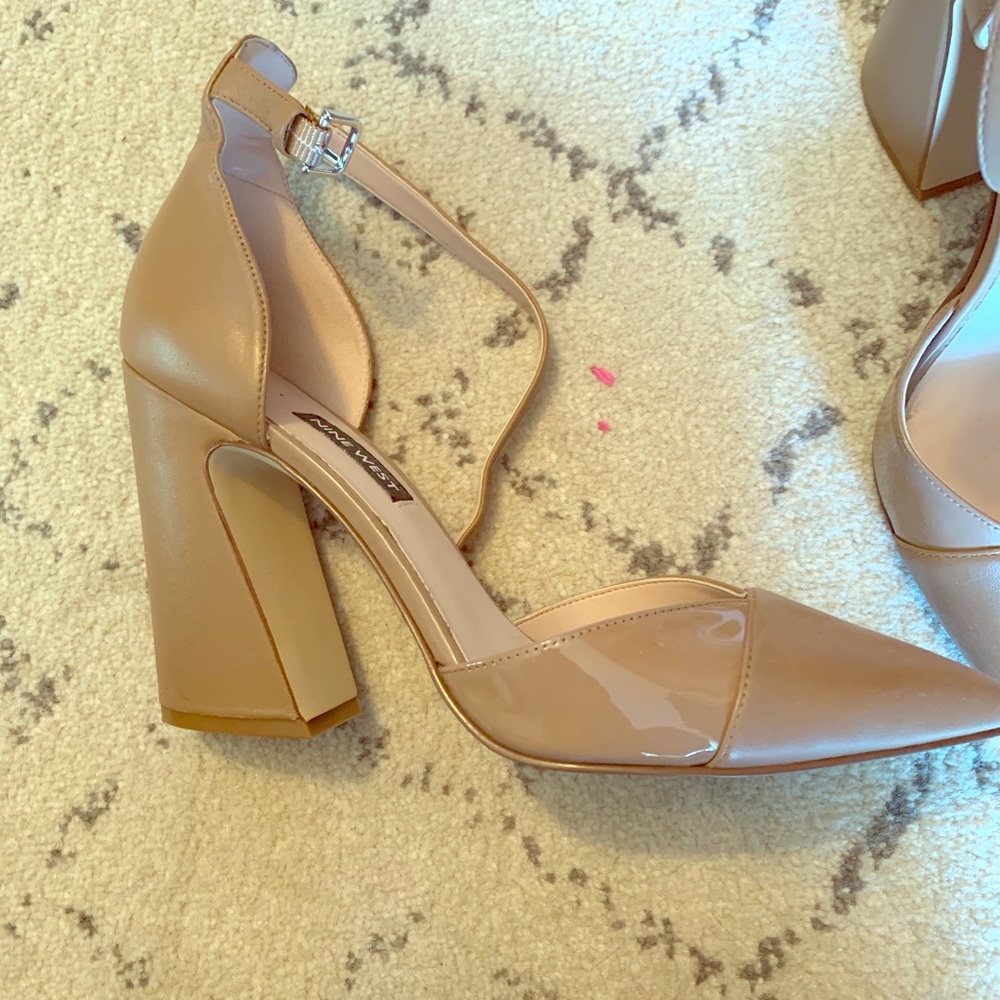 Nine West nude ankle strap pumps